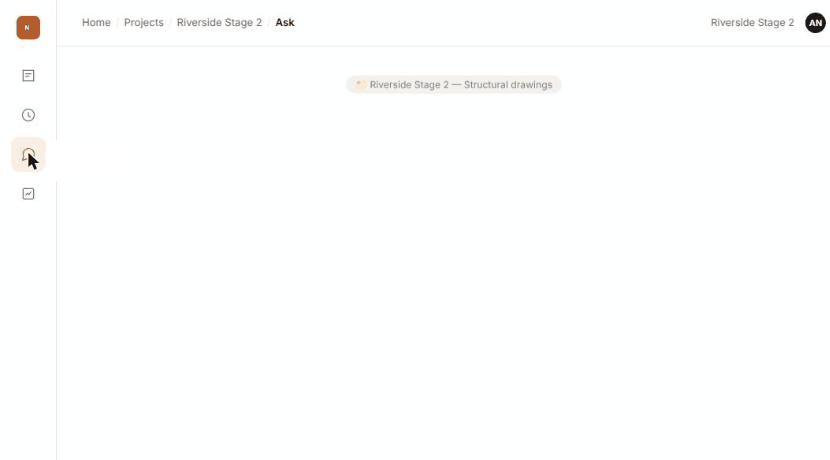 Prototype screen, recorded: a question about a drawing tolerance gets an answer with a citation back to the source